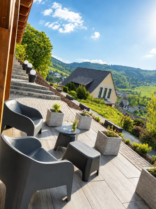 Terrasse der Fewo Aussicht am Tag
